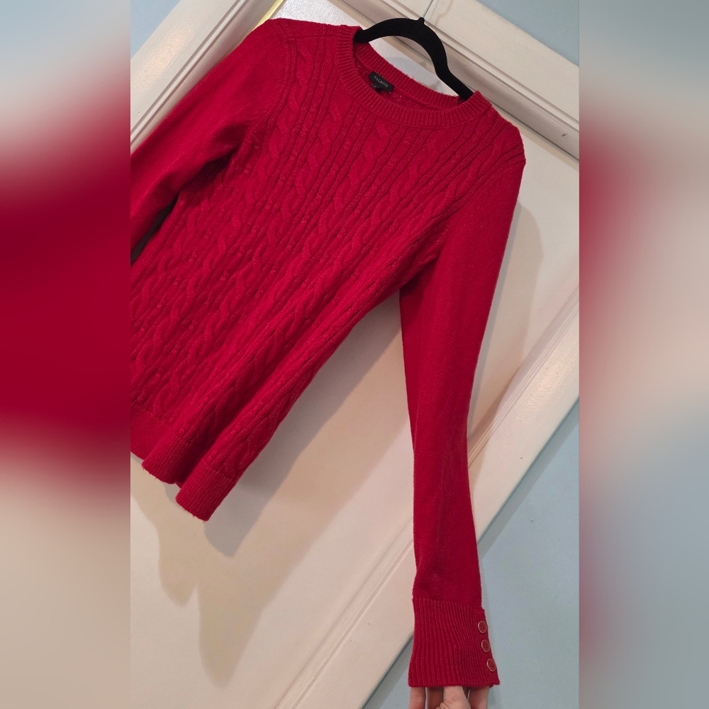 Women's Talbots Red Cable Knit Crewneck Sweater, Size S - Picture 8 of 15